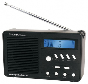 ALBRECHT DR 60 Digitalradio, DAB+/UKW 230V und Batteriebetrieb, Farbe: schwarz