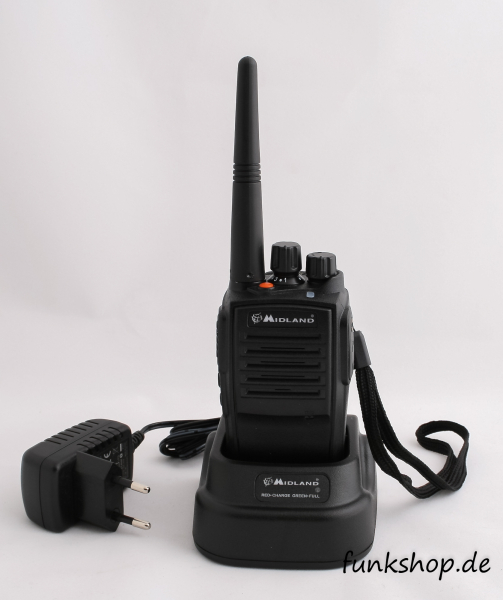 MIDLAND G15 Pro,PMR,Stück, Wasserdicht IP67 Standlader,Akkupack 1600 mAh,Gürtelclip