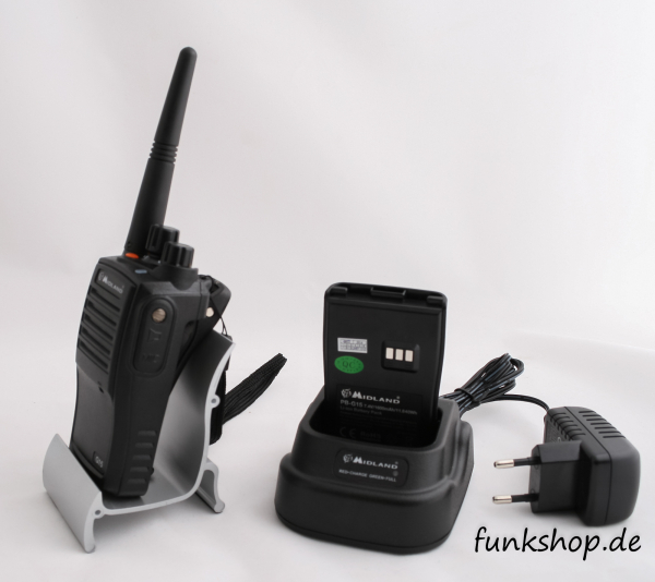 MIDLAND G15 Pro,PMR,Stück, Wasserdicht IP67 Standlader,Akkupack 1600 mAh,Gürtelclip