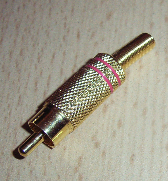 Chinchstecker Lötversion, Metall, vergoldet, 2 rote Ringe, für 4m