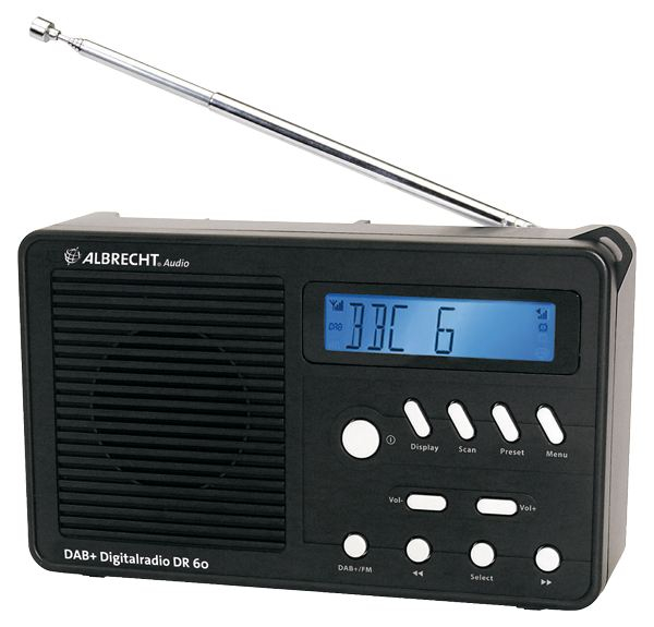 ALBRECHT DR 60 Digitalradio, DAB+/UKW 230V und Batteriebetrieb, Farbe: schwarz