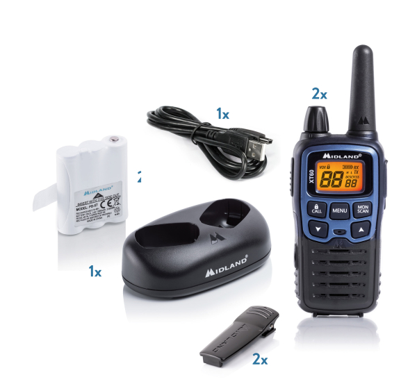 Midland XT60, Paar, PMR+LPD Schnell-Doppelstandlader, 700mAh Akku